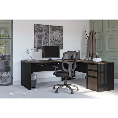 71" x 83" L-Shaped Desk with 3 Drawers in Antigua and Black