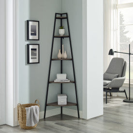 72" Industrial Corner Ladder Bookshelf in Gray Wood Finish