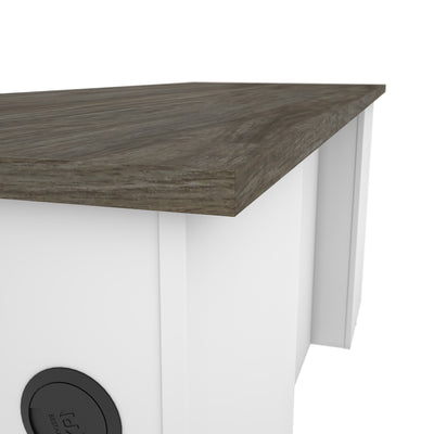 White & Walnut Gray Modern U-shaped Desk