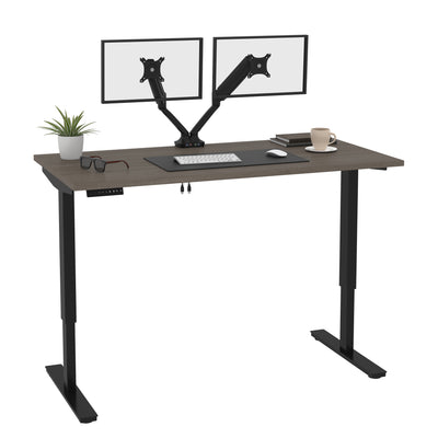 60" Bark Gray & Black Standing Desk with Twin Monitor Arms