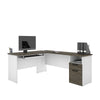 White & Walnut Gray Modern L-shaped Desk