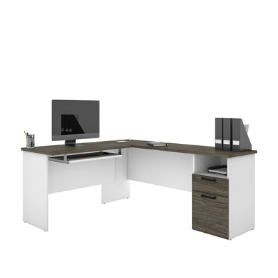 White & Walnut Gray Modern L-shaped Desk