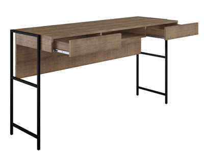 55" Walnut & Black Metal Industrial Executive Desk