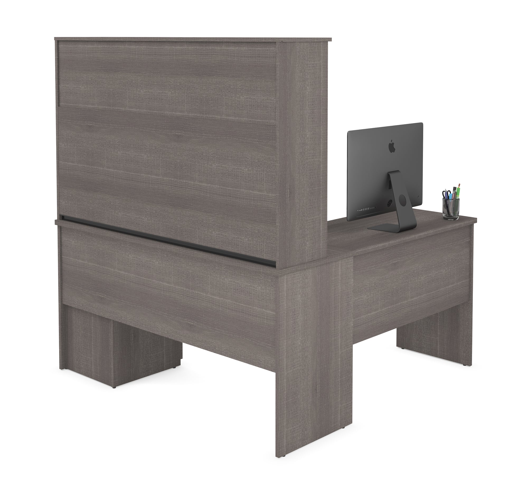 60" L-Shaped Desk with Hutch and Extra Storage in Bark Gray