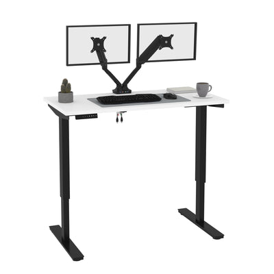 48" Adjustable Desk with Twin Monitor Support in White & Black