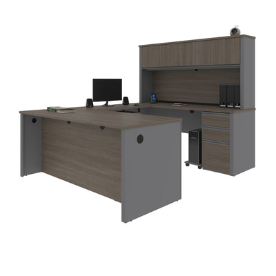 U-shaped Desk with Hutch in Bark Gray and Slate