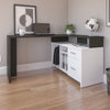 56" X 44" Unique Petite Corner Desk with Credenza in Deep Gray & White