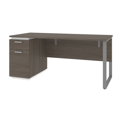 66" Bark Gray & White Executive Desk with Pedestal