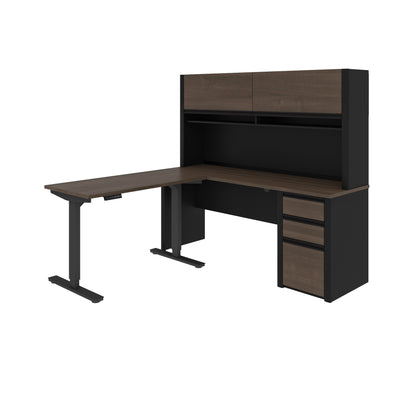 Modern Antigua and Black Desk & Hutch with Included Height Adjustable Desk
