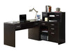 Sleek Cappuccino Finished L-shaped Corner Office Desk with Storage