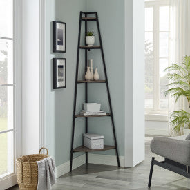 72" Industrial Corner Ladder Bookshelf in Gray Wood Finish