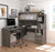 Modern Bark Gray L-shaped Desk and Hutch with Frosted Glass Doors