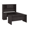 67" Elegant U-Shaped Desk in Charcoal Maple with Hutch