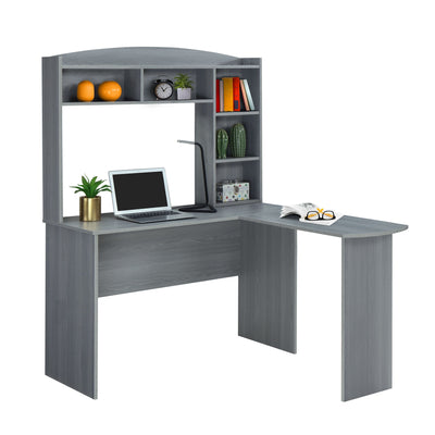 47" Gray Modern L-Desk with Hutch