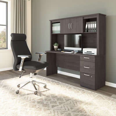 66" Charcoal Maple Desk with Hutch and Built-in File