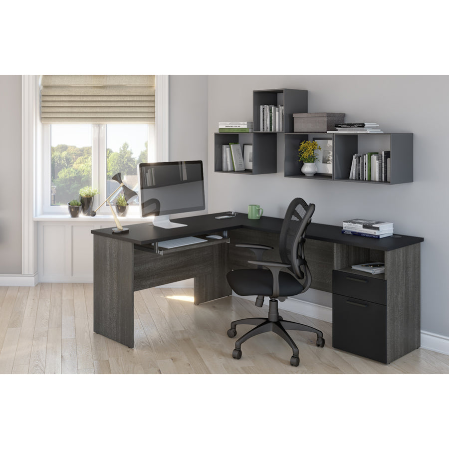 Bark Gray & Black Modern L-shaped Desk
