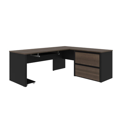71" x 83" L-Shaped Desk with Oversized File Drawers in Antigua and Black