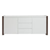 Clean White Stylish Storage Credenza Framed in Dark Walnut