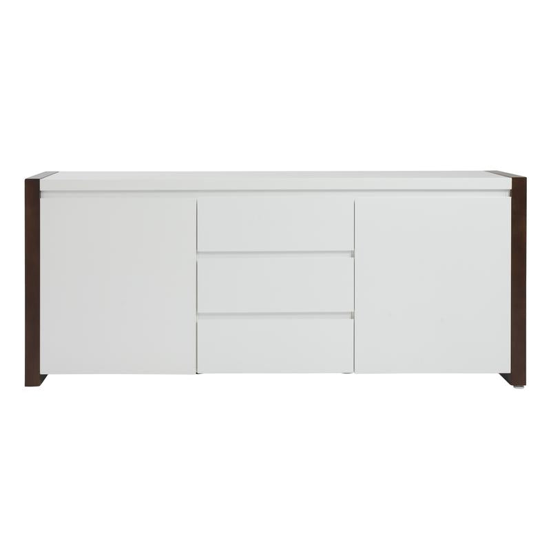 Clean White Stylish Storage Credenza Framed in Dark Walnut