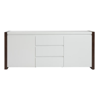 Clean White Stylish Storage Credenza Framed in Dark Walnut