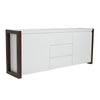 Clean White Stylish Storage Credenza Framed in Dark Walnut