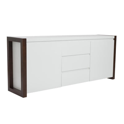 Clean White Stylish Storage Credenza Framed in Dark Walnut