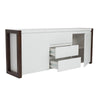 Clean White Stylish Storage Credenza Framed in Dark Walnut