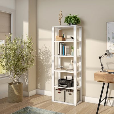 24" White Bookcase with 6 Shelves