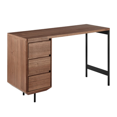 47" Modern Walnut Desk with Built-in 3 Drawer File