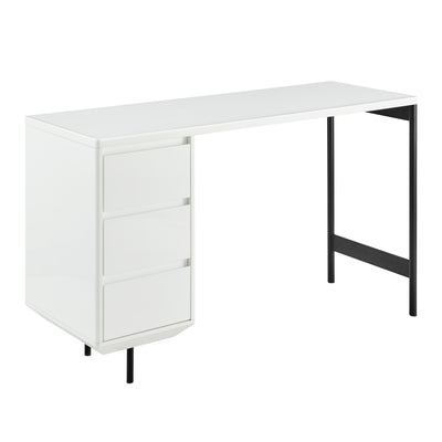 47" Modern White Desk with Built-in 3 Drawer File