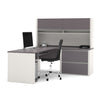 Slate & Sandstone L-shaped Desk with Hutch & Oversized Pedestal