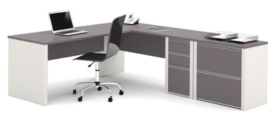 Slate & Sandstone Single Ped L-shaped Office Desk with Included Lateral File