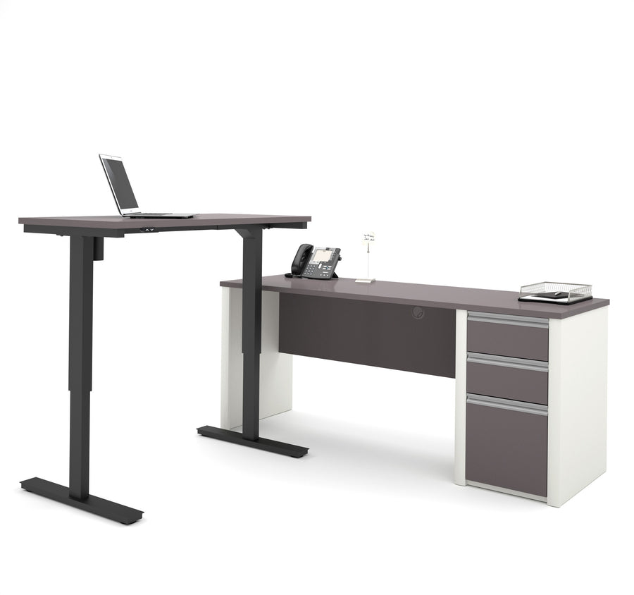 71" Slate & Sandstone Single Pedestal Desk & 48" Standing Desk