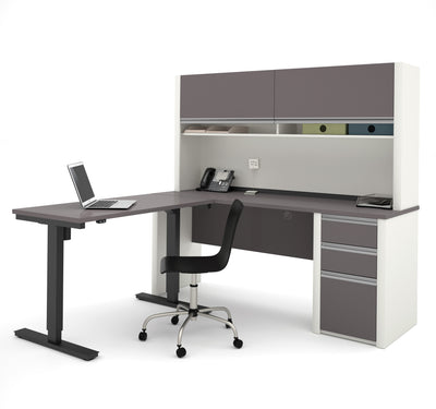 Slate & Sandstone Desk & Hutch with Height-Adjustable Desk