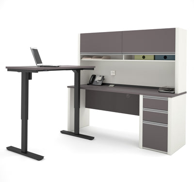 Slate & Sandstone Desk & Hutch with Height-Adjustable Desk