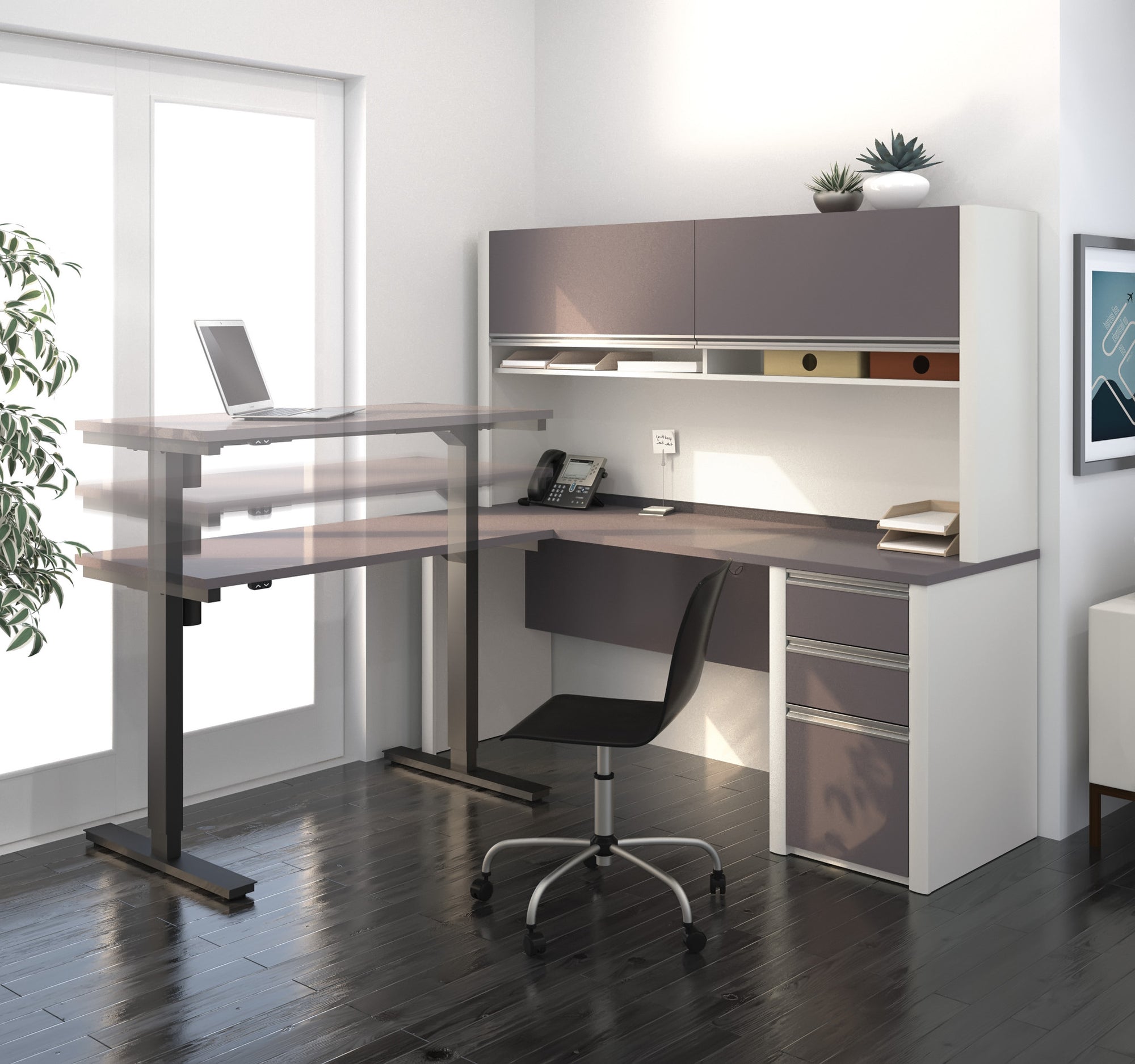Adjustable desk with hutch discount