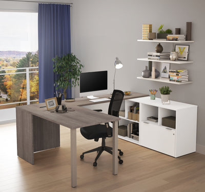 60" U-Shaped Executive Desk in Bark Gray and White