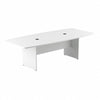 96" X 42" Boat-Shaped White Conference Table with Wood Base