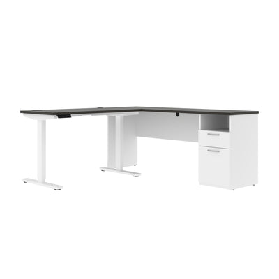 71" Adjustable L-Desk with Filing Area in Deep Gray & White