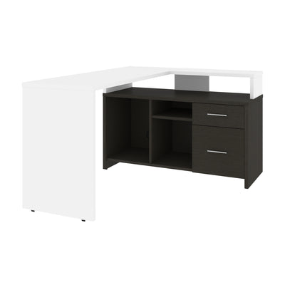 56" X 44" Unique Petite Corner Desk with Credenza in White & Deep Gray