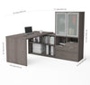 71" Bark Gray L-shaped Desk with Frosted Hutch