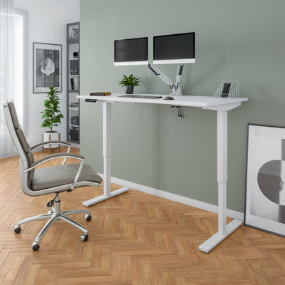 59" Twin Monitor Adjustable Desk in White