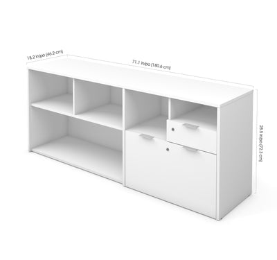 Modern White 71" Storage Credenza with Shelving & File Drawer