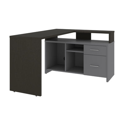 56" X 44" Unique Petite Corner Desk with Credenza in Deep Gray & Slate