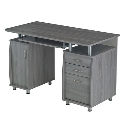 48" Gray Woodgrain Desk with Curved Cabinets