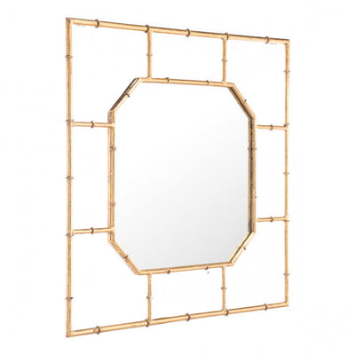 White & Bamboo-Style Gold Square Mirror