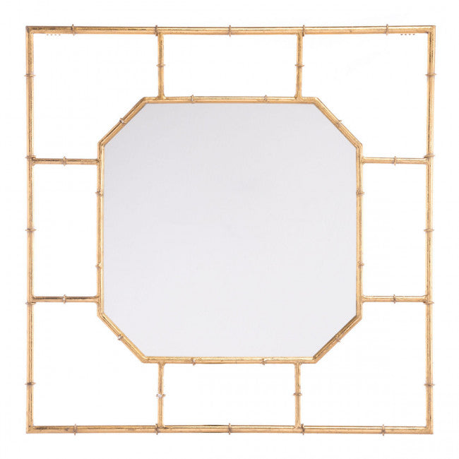 White & Bamboo-Style Gold Square Mirror