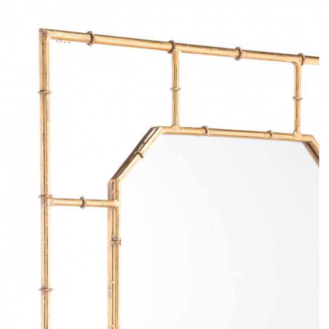 White & Bamboo-Style Gold Square Mirror