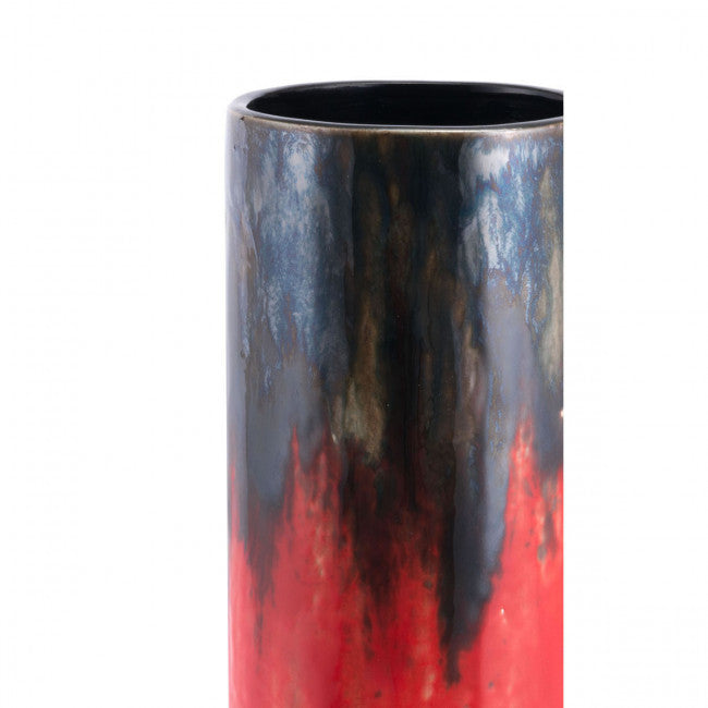 Large Black & Red Lava-Style Vase