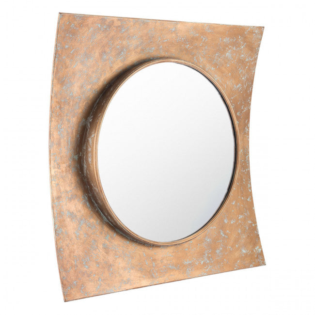 Large Glass Mirror w/ Gold Concave Frame w/ Silver Undertones